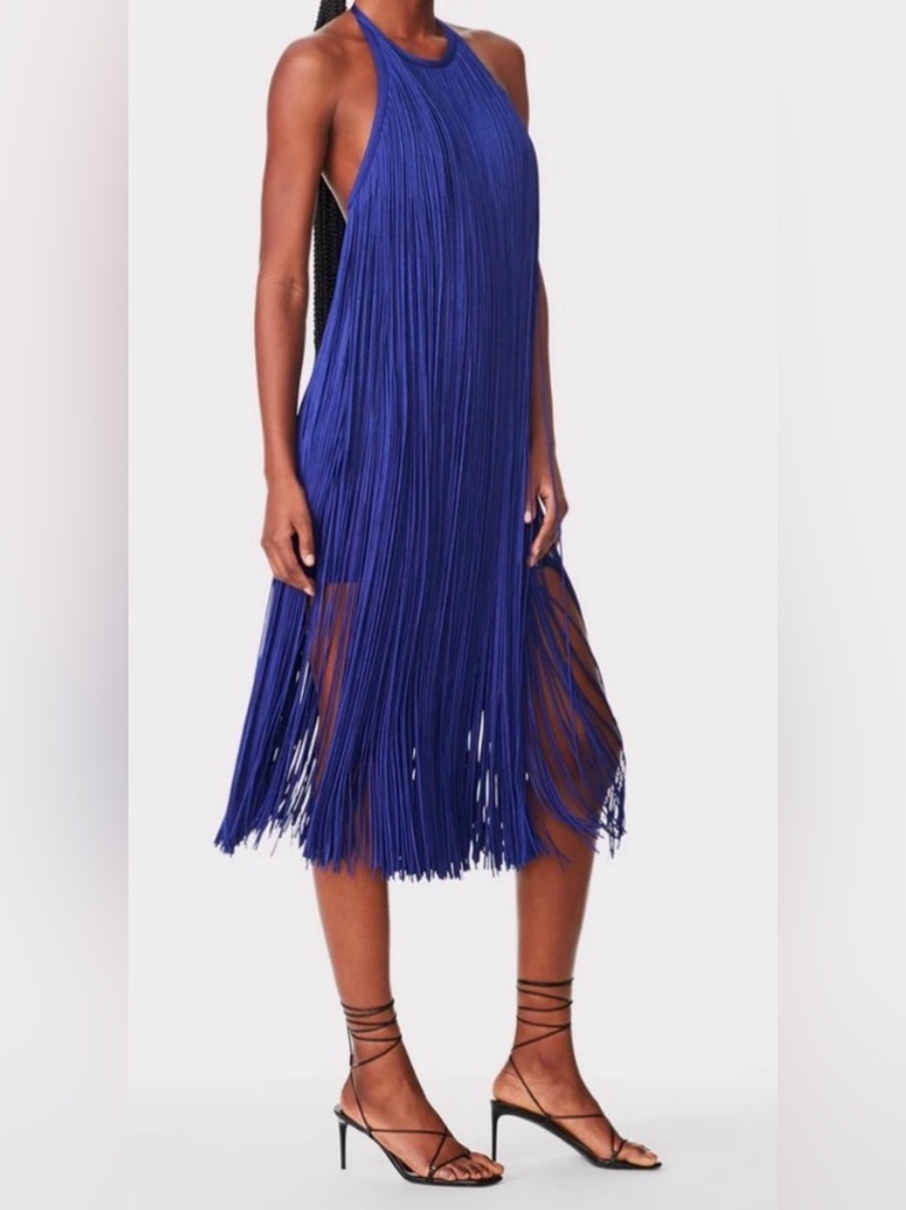 NWT Herve Leger Fringe Midi Halter Dress Blue Purple Iris Sz XS
